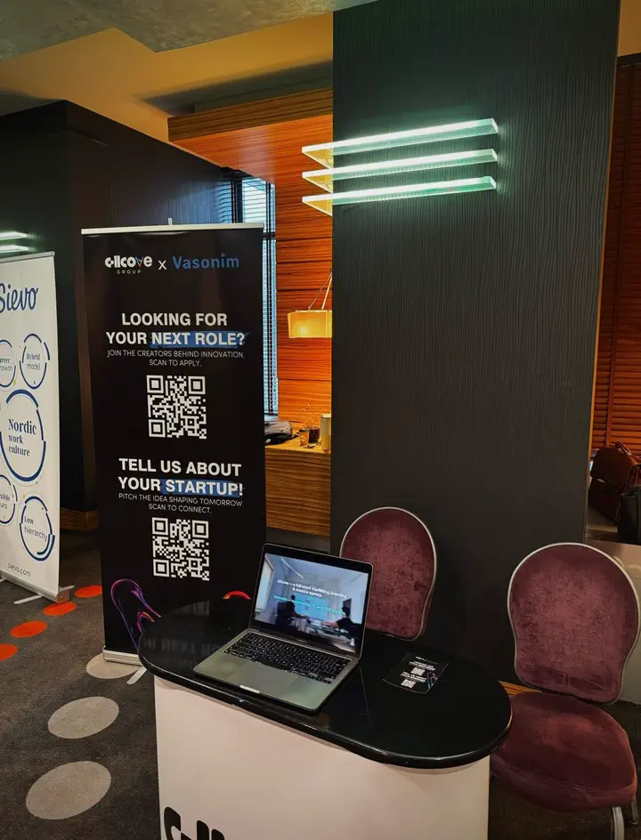 The Vasonim stand at the Allcove Group recruitment event